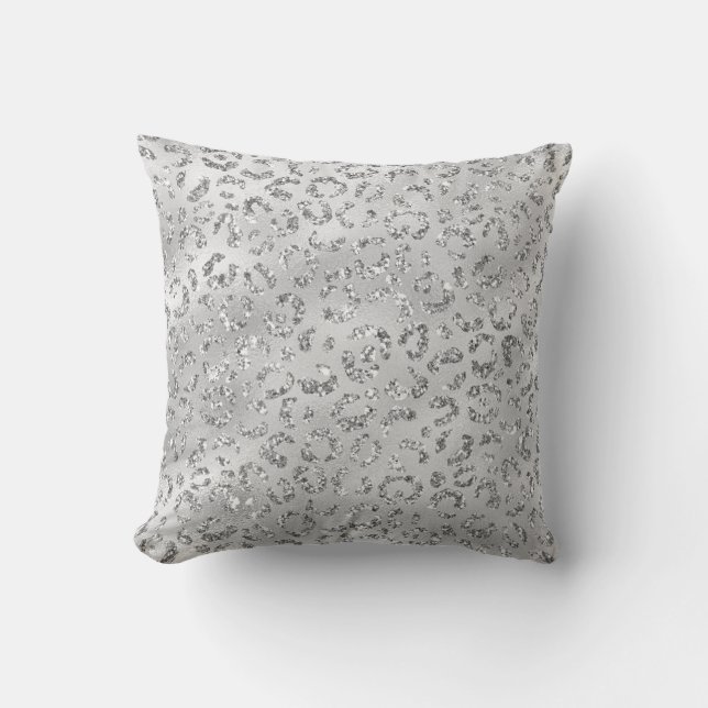 Almofada Estampa de Leopardo Cinza Prata Moderno Animal Ele (Frente)