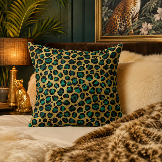 Almofada Estampa de leopardo dourado e azul Glam