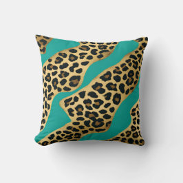 Almofada Estampa de leopardo dourado e azul turquesa