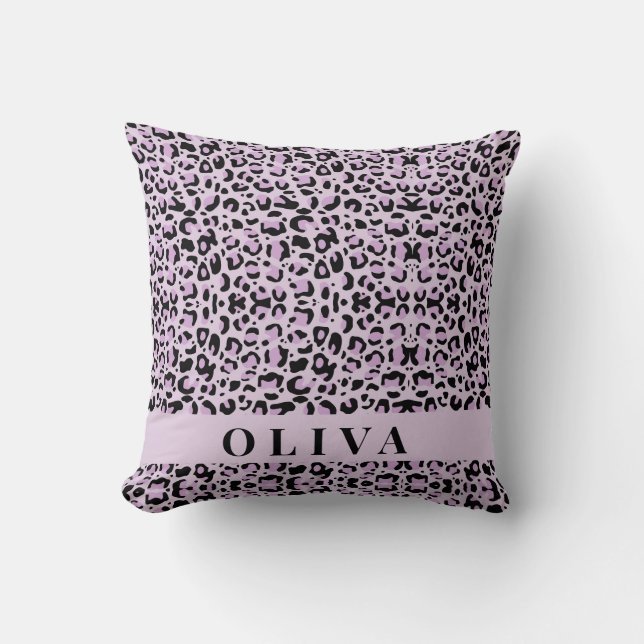 Almofada Estampa de leopardo rosa personalizada clássica (Frente)