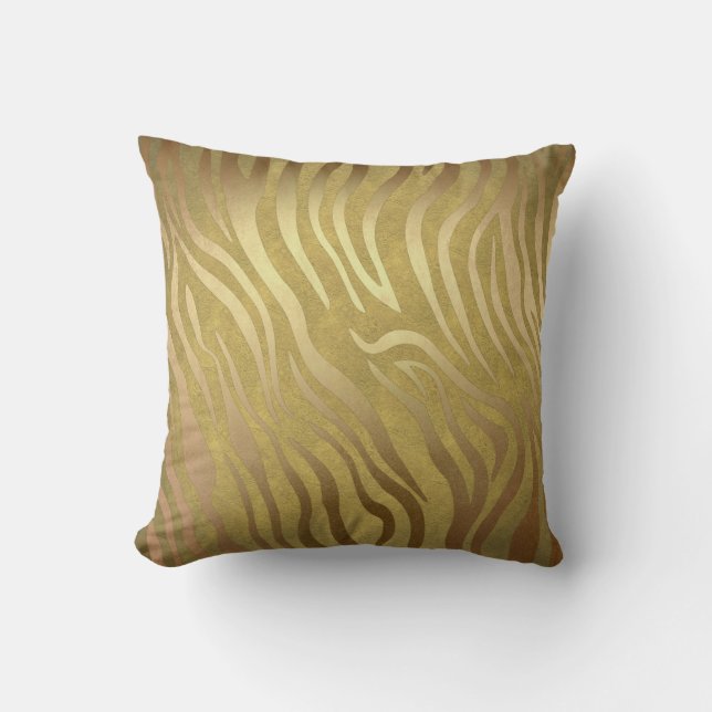 Almofada Estampa de Zebra em Bronze Dourado Selva Safari Gl (Frente)