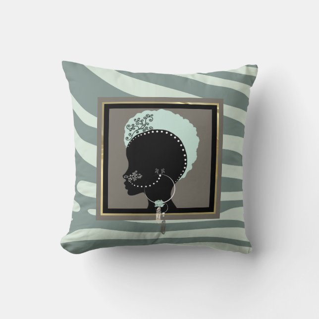 Almofada Estampa de zebra verde menta e preto (Frente)