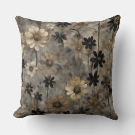 Almofada Estampa Floral Preto Cinza Dourado