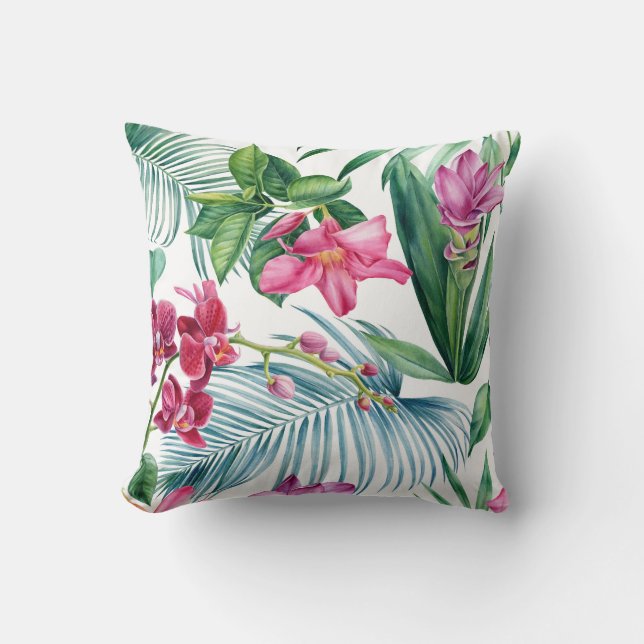 Almofada estampa floral vibrante com flores rosa  (Frente)