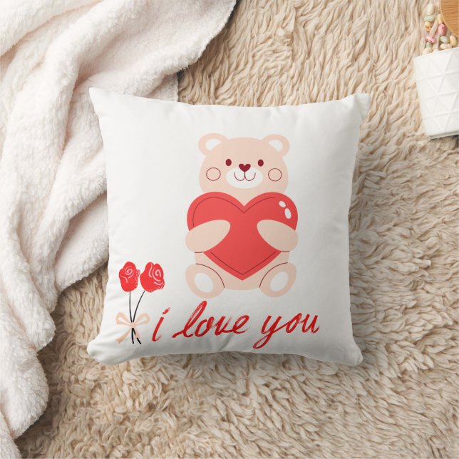 almofada estampada urso com coração romântico (Cobertor)