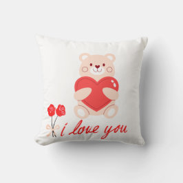 almofada estampada urso com coração romântico