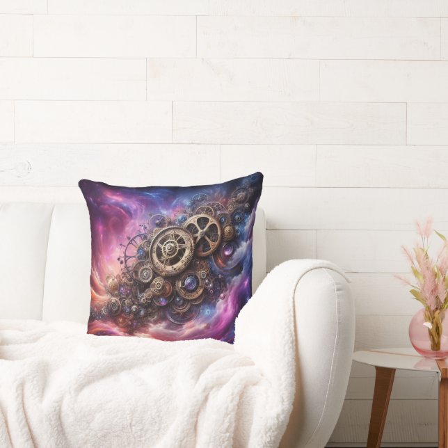 Almofada Estampunk Industrial Clocwork Purple e Pink (Sofá)