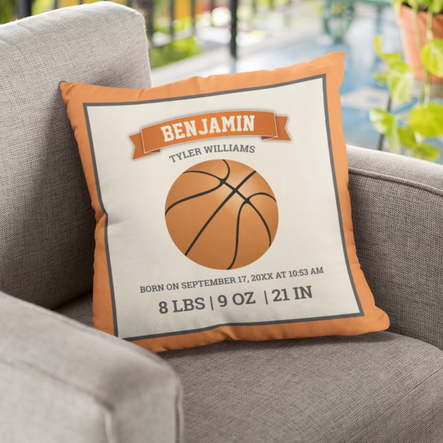 Almofada Estatísticas de Nascimento de Bebê de Basquete Mod (Criador carregado)
