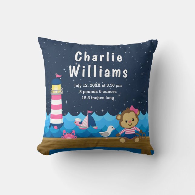 Almofada Estatísticas de Nascimento do Macaco-Macaco Rosa-R (Frente)