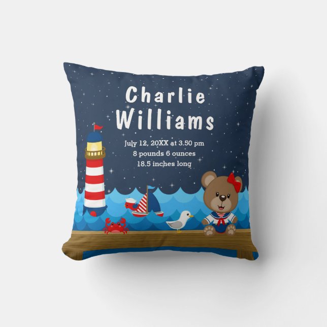 Almofada Estatísticas de Nascimento do Marinho Vermelho do  (Frente)