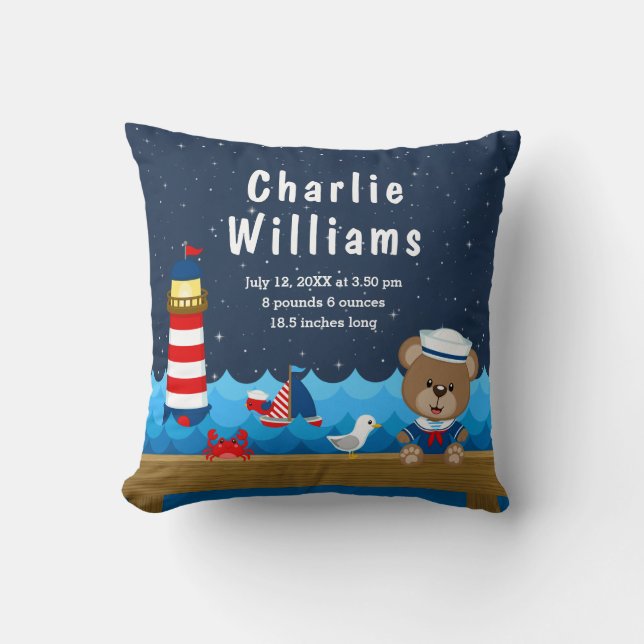 Almofada Estatísticas de Nascimento do Marinho Vermelho do  (Frente)