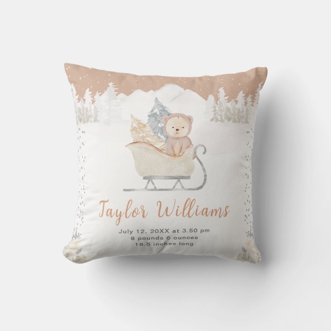 Almofada Estatísticas de Nascimento do Winter Bear Brown Sl (Frente)