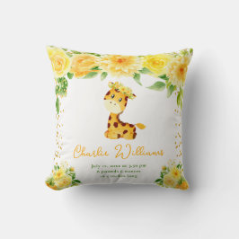Almofada Estatísticas de Nascimento Floral Amarelo Giraffe
