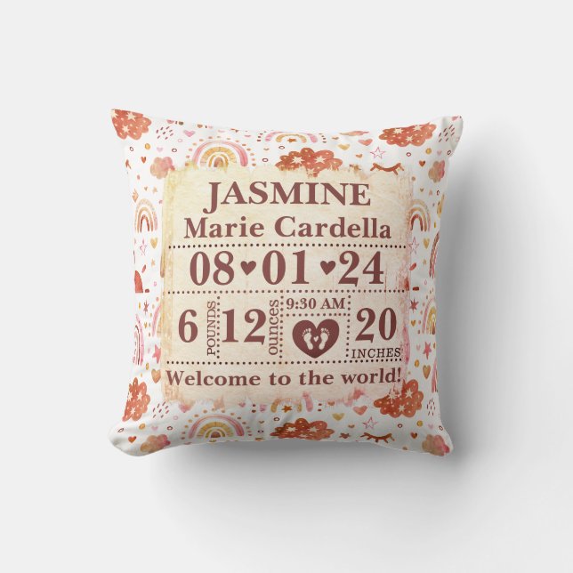 Almofada Estatísticas de Nascimento Personalizadas Boho Arc (Frente)