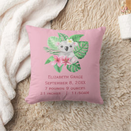 Almofada Estatísticas de Nascimento Urso Koala Rosa Verde F