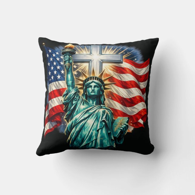 Almofada Estátua da Liberdade com Bandeiras e Cruz (Verso)