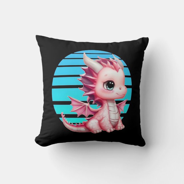 Almofada Este design apresenta um dragão rosa fofo com gran (Frente)