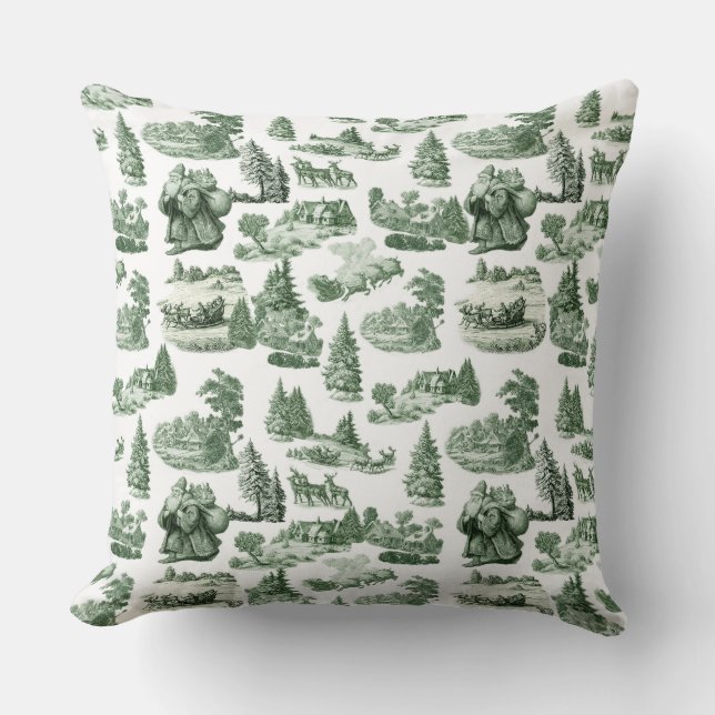 Almofada Estética de Toile de Natal Verde e Branco (Frente)