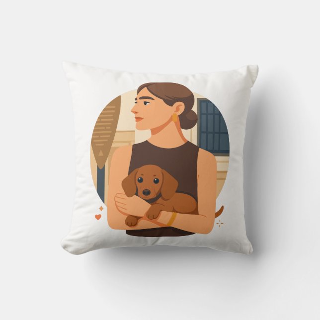 Almofada Estética Moderna de Mãe de Cachorro com Cachorrinh (Frente)