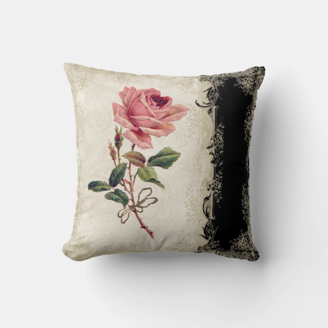 Almofada Estilo Barroco Vintage Rosa Black n Cream Lace (Frente)