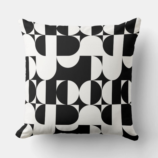 Almofada Estilo Bauhaus Preto E Retro Geométrico Branco  (Frente)