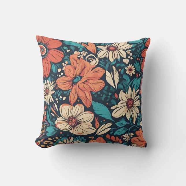 Almofada Estilo Boêmiano. Linda Vibrante Padrão Floral (Frente)