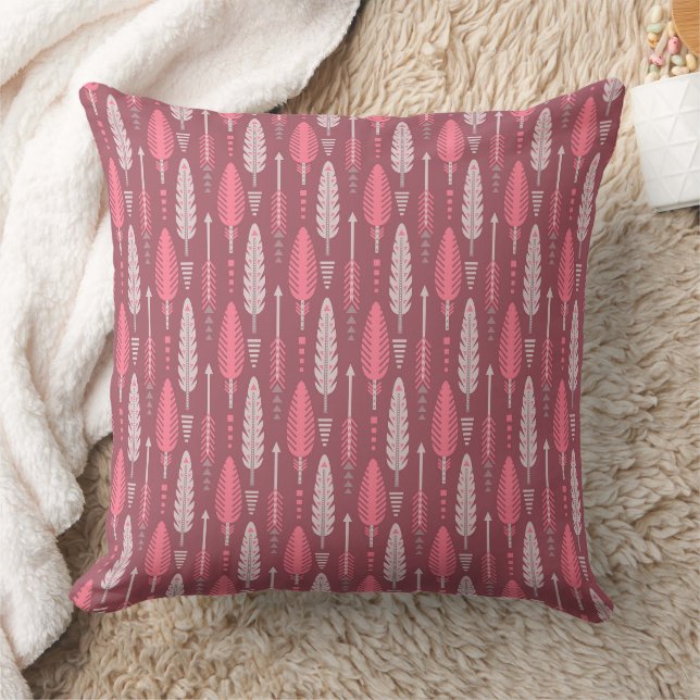 Almofada estilo boho retrô étnico padrão de penas rosa (Cobertor)