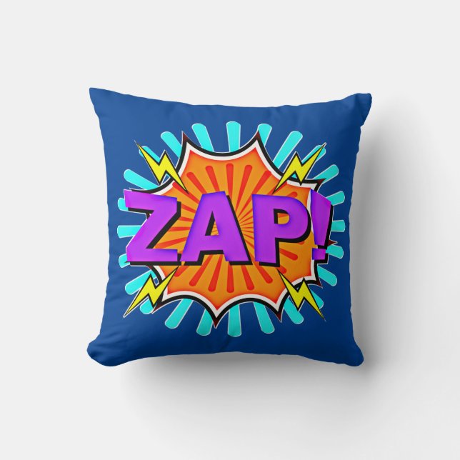 Almofada Estilo cômico Pop Arte Retro Azul Laranja Roxo ZAP (Frente)
