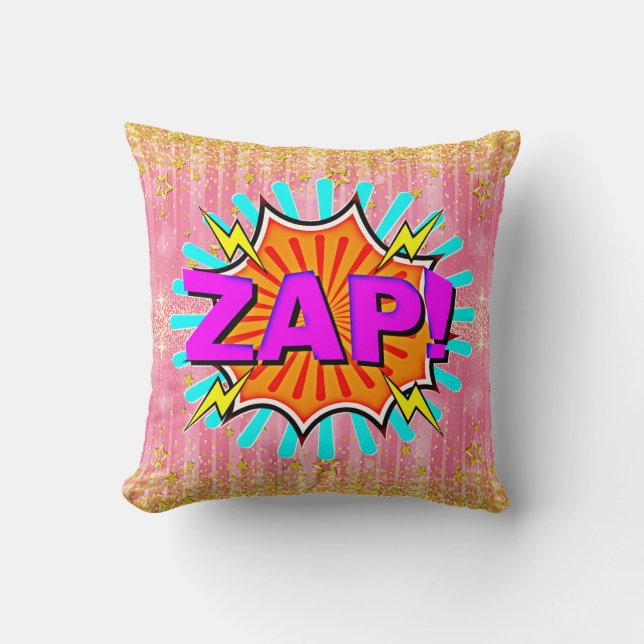 Almofada Estilo cômico Pop Arte Retro Laranja Roxo Aqua ZAP (Frente)