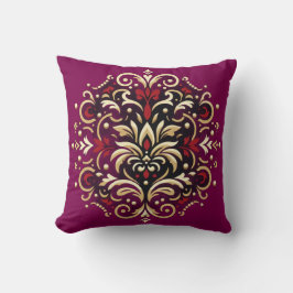 Almofada Estilo Damasco em Vermelho, Dourado e Preto
