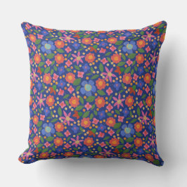 Almofada Estilo de Arte Folclórica Padrão Floral no Real Az