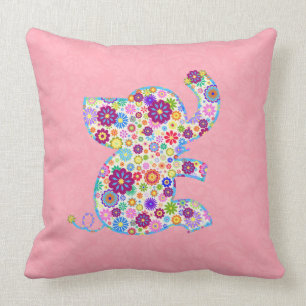 Almofada Estilo de Cartoon das Flores Retro Bonitas Elefant