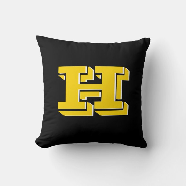Almofada Estilo de Cor Colegial Preto e Dourado Monograma (Frente)