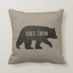 Almofada Estilo de Linen Faux Silhout do Urso Preto Persona