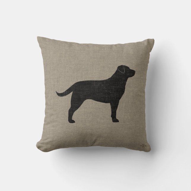 Almofada Estilo de Linen Preto Labrador Silhuette Faux (Frente)