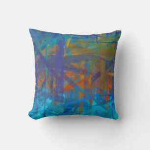 Almofada Estilo de pintura de arte laranja e azul