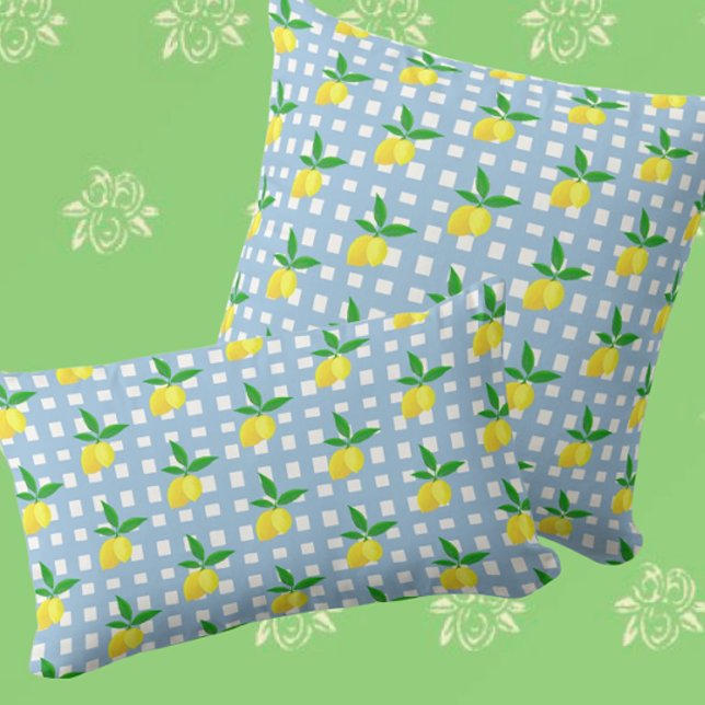 Almofada Estilo de Pré-disquete Amarelo Limões Azul Verific (Springtime fresh lemons!)