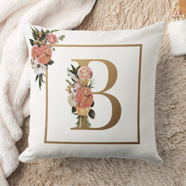 Almofada ESTILO DE primavera, MONOGRAMA FLORAL BRANCA E PIN (Cobertor)