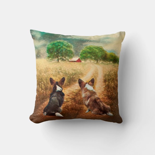 Almofada Estilo de Renoir do Country Corgis (Frente)