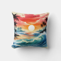 Estilo de Tinta Japonesa Art Ocean Waves Sunset Pa