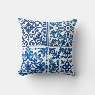 Almofada estilo italiano,Mediterrâneo,mosaico,azul,