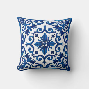 Almofada estilo italiano,Mediterrâneo,mosaico,azul,