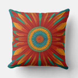 Almofada Estilo marroquino - flor azul-alaranjada dourada