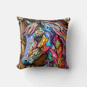 Almofada Estilo Mosaico de Vidro Múltiplo Colorido Cavalo 1