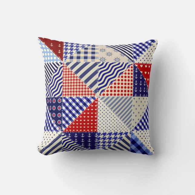 Almofada Estilo Náutico Triângulo com Patchwork Retroativa (Frente)