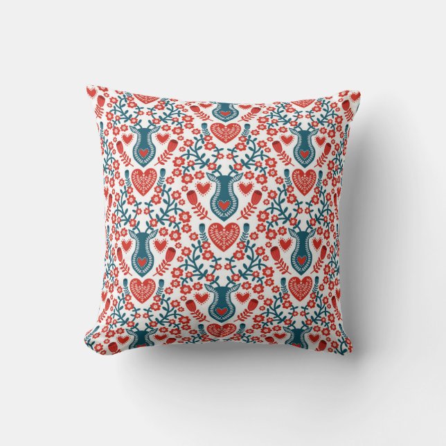 Almofada Estilo Nórdico Vermelho e Branco - Cushion Deer (Frente)