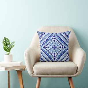 Almofada Estilo Pintado Mão-Azul Mediterrâneo