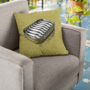 Almofada Estilo Retro Amarelo Sardine Art Engraçado Comida 