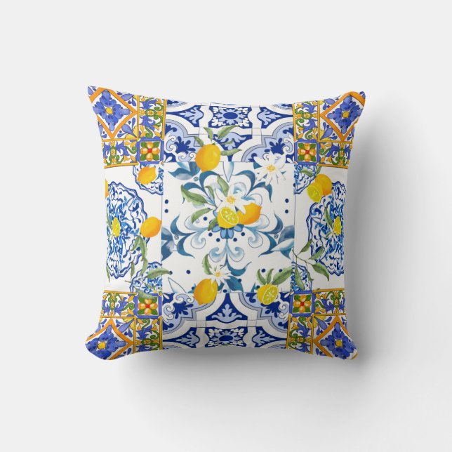 Almofada  Estilo siciliano, Cushion de arte de verão (Frente)