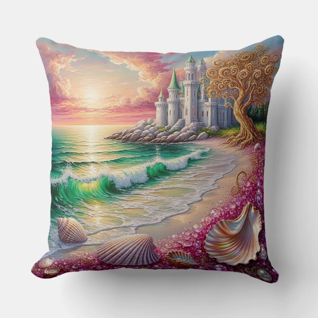 Almofada 🌸 Estilo Sonho Costeiro Concha Oceano Praia 🌸 (Frente)